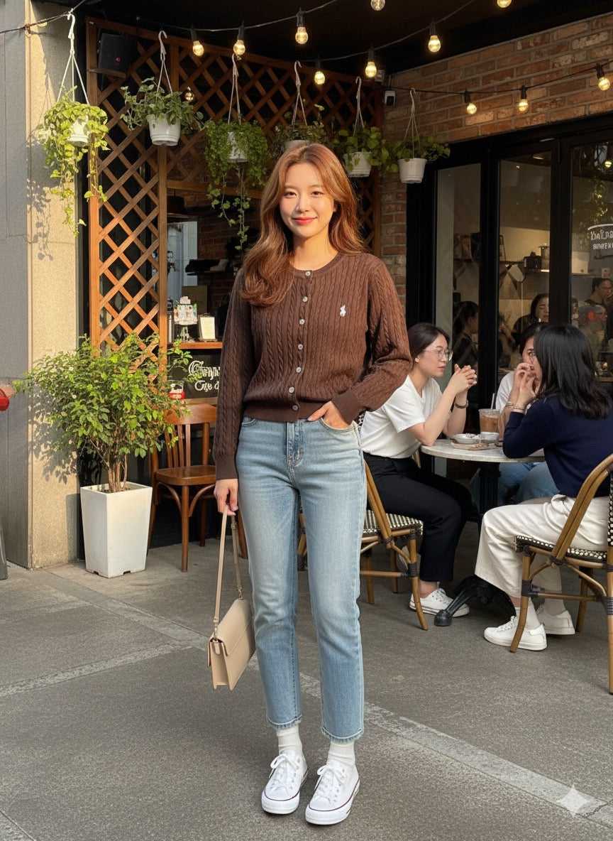 Polo-Knit Cardigan - Brown