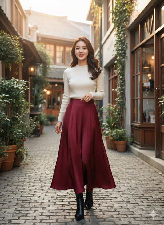 Glow Satin Skirt - Maroon
