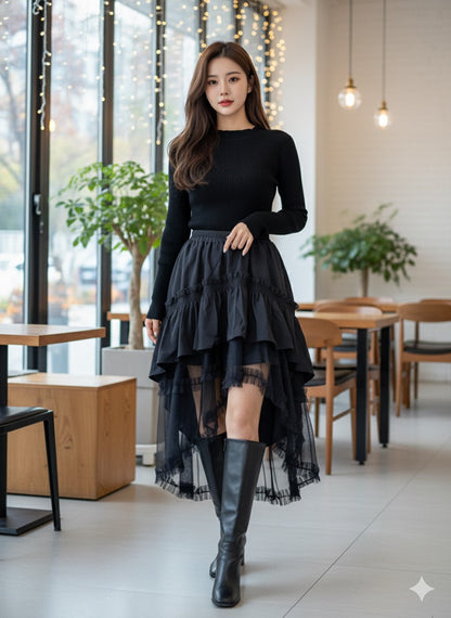 Black Ruffle Mesh Skirt