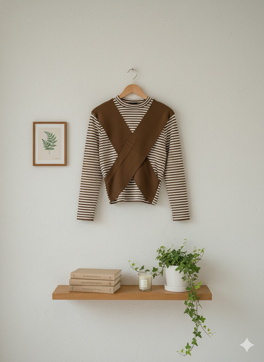 Crossover Stripped Top - Brown