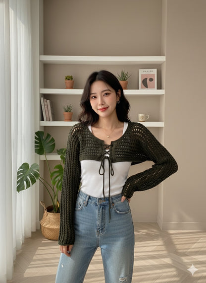 Crochet Lace-Up Shrug