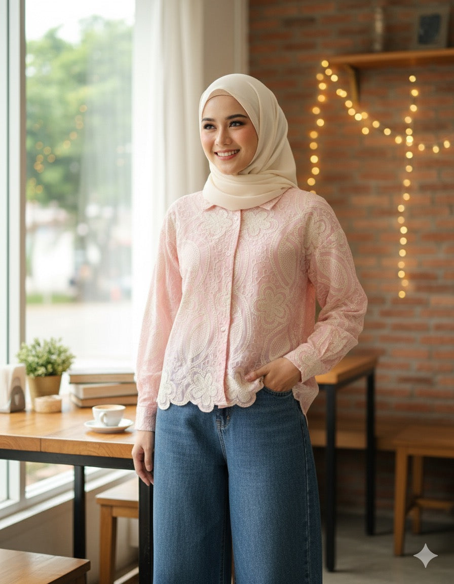 Pink Floral Whisper Lace Shirt