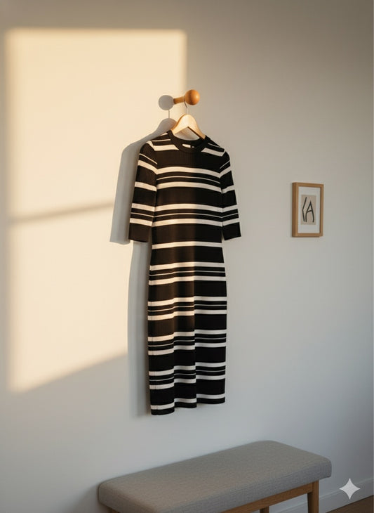 Striped Bodycon Dress - Black