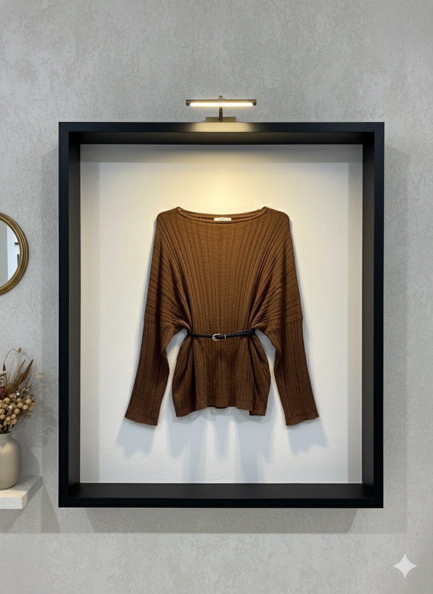 One-Shoulder Knit With Belt - Brown