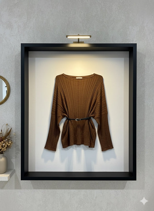 One-Shoulder Knit With Belt - Brown