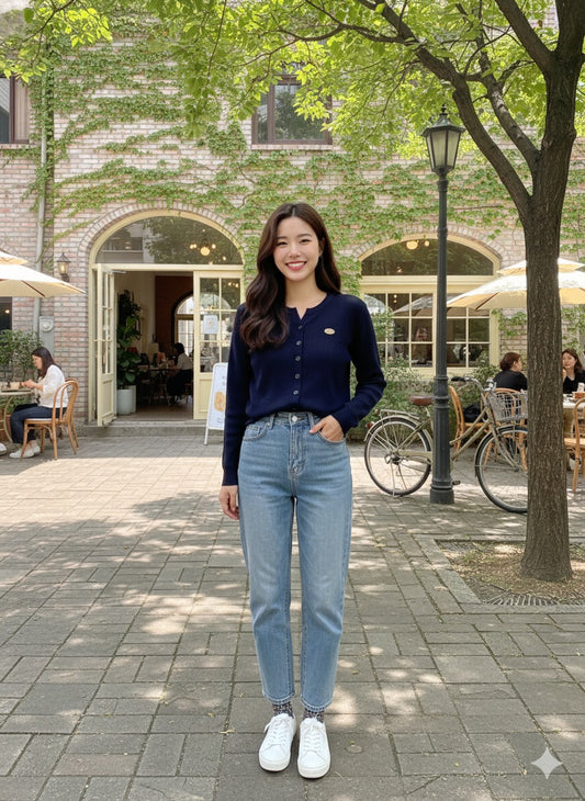 Knitted Rib Top - Navy Blue