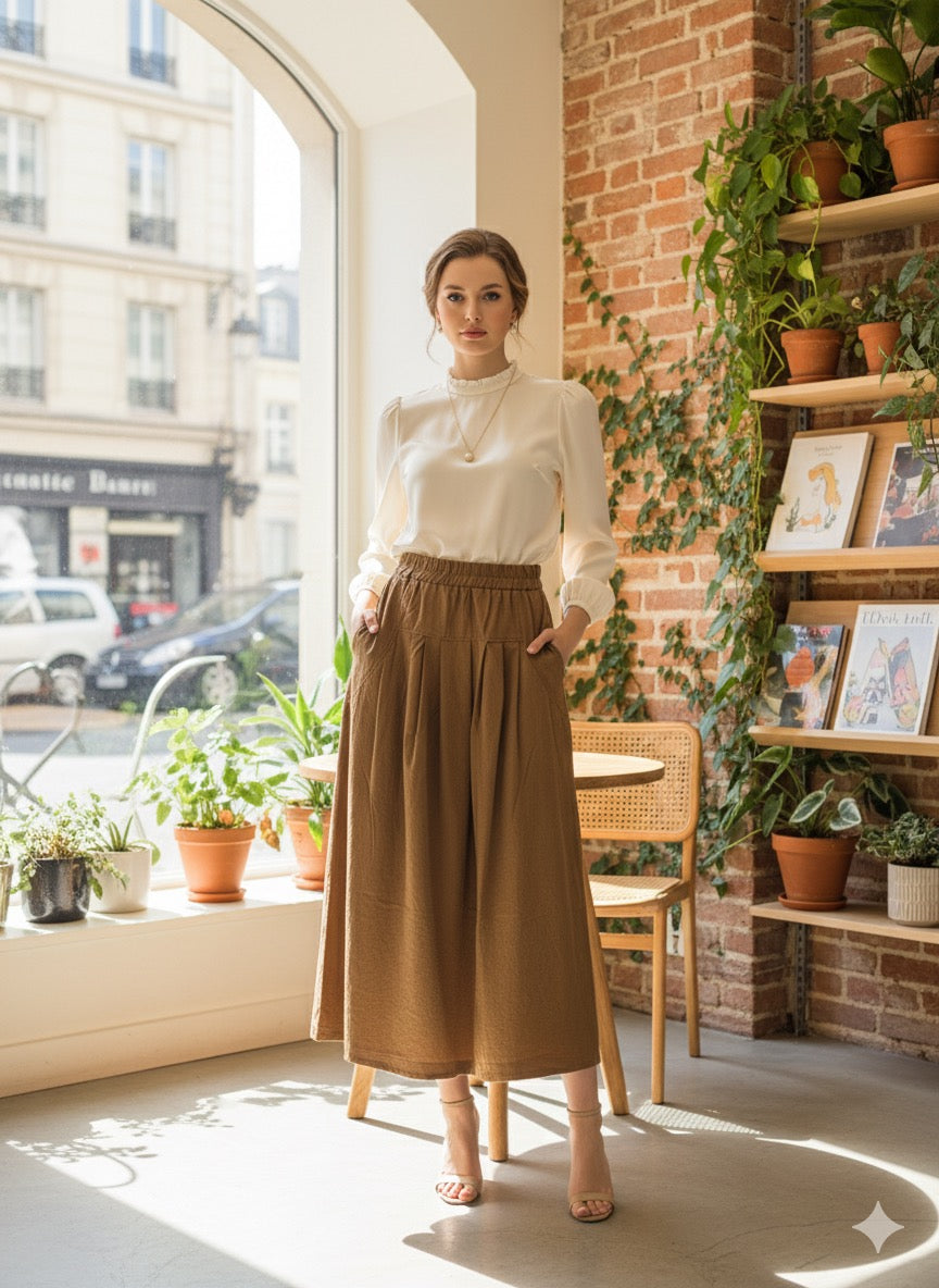 Brown Flared Skirt With Pleats