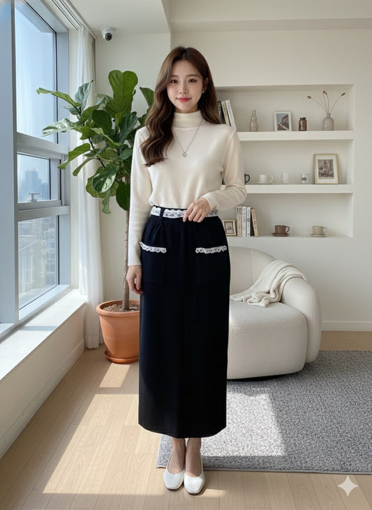 Vintage Lace Accent Skirt - Black