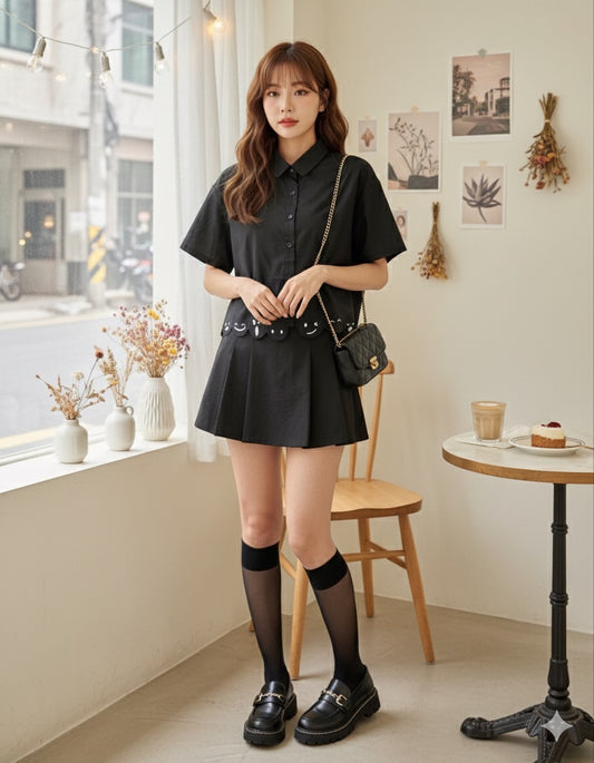 Black scallop Hem shirt
