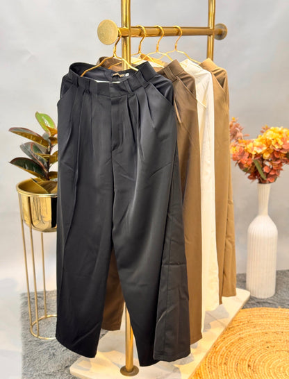 Black High-Waisted Pleated Trousers