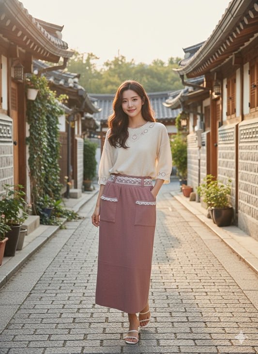 Vintage Lace Accent Skirt - Pink