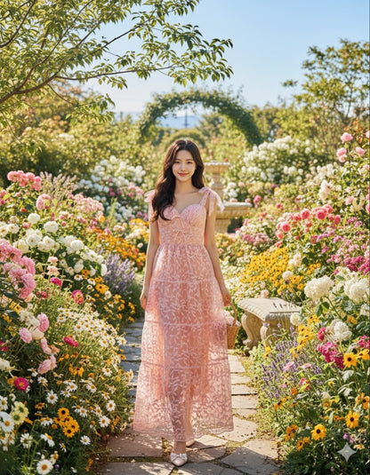 Pink Aesthetic Tie-Strap Sundress