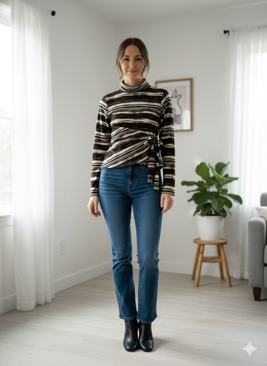 Turtleneck Tie-Front Top.