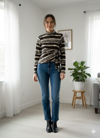 Turtleneck Tie-Front Top.