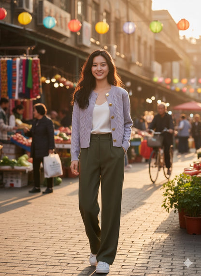 Lavender Cable Knit Cardigan.
