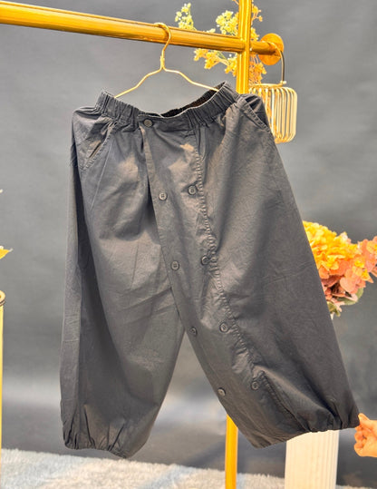 Black Boho Buttoned Drop-Crotch Pants