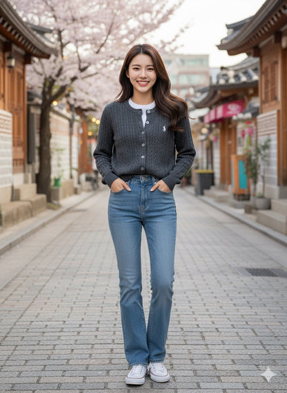 Polo-Knit Cardigan - Ash