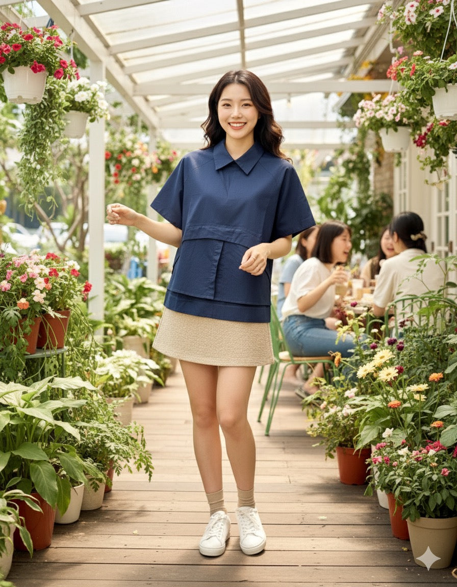 Navy Blue Urban Cargo Collar Top