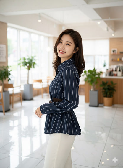Flounce Stripe Shirt - Blue