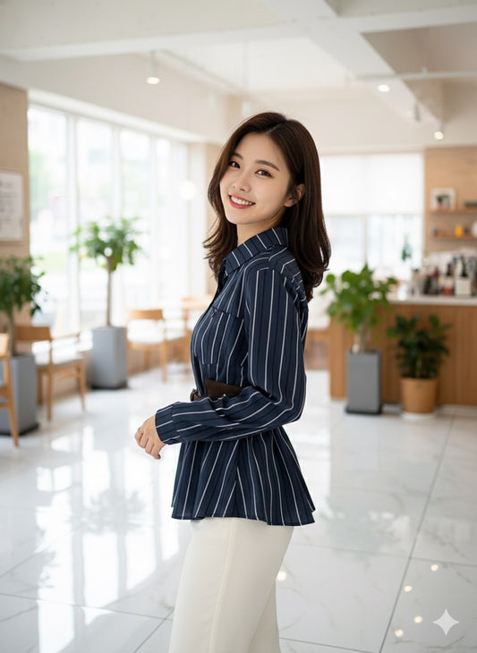 Flounce Stripe Shirt - Blue