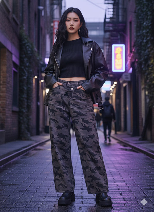 Camouflage Wide-Leg Pants