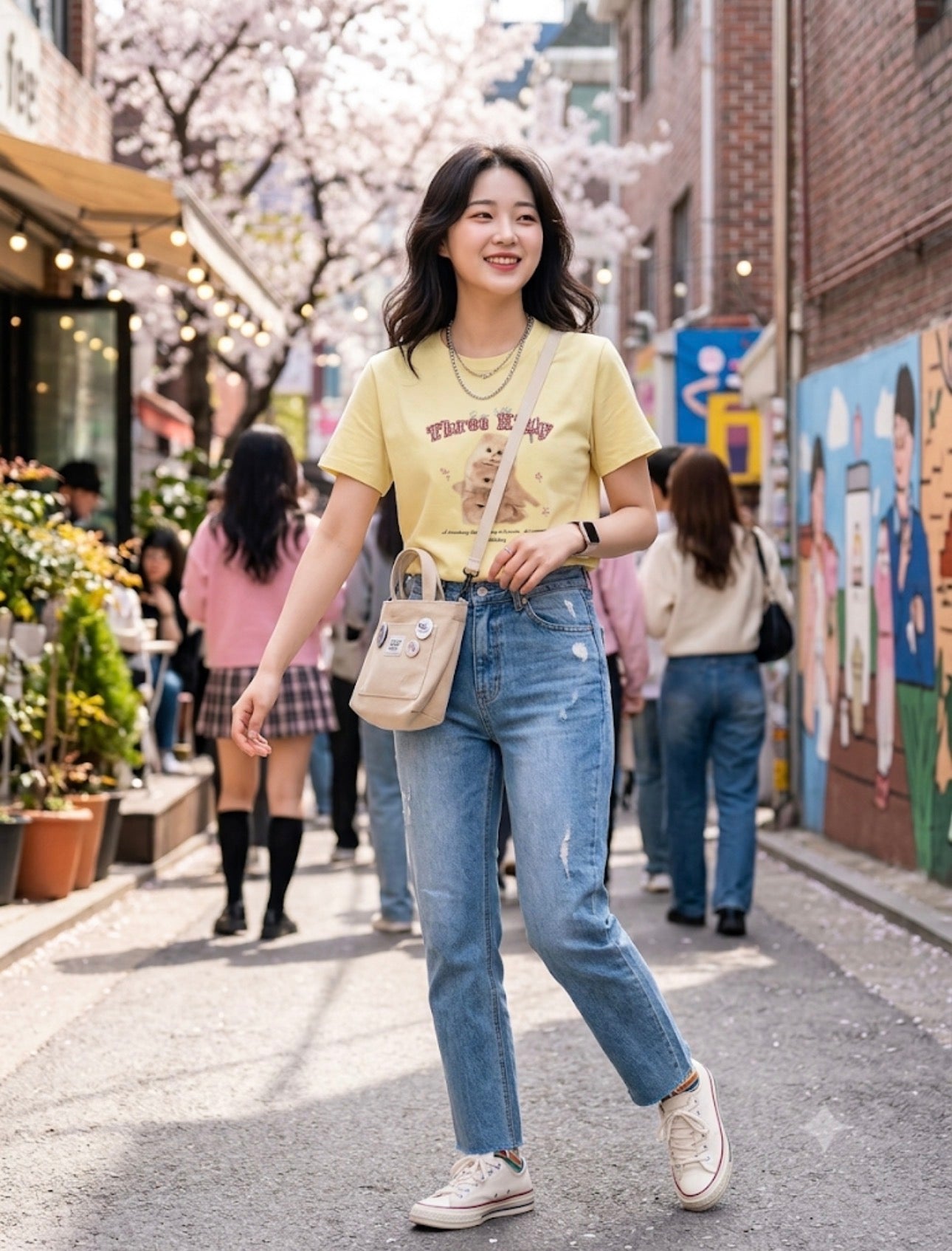 Kitty Stack Tee - Yellow
