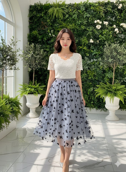 Butterfly Print Skirt - Blue