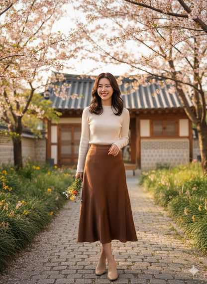 Glow Satin Skirt- Brown