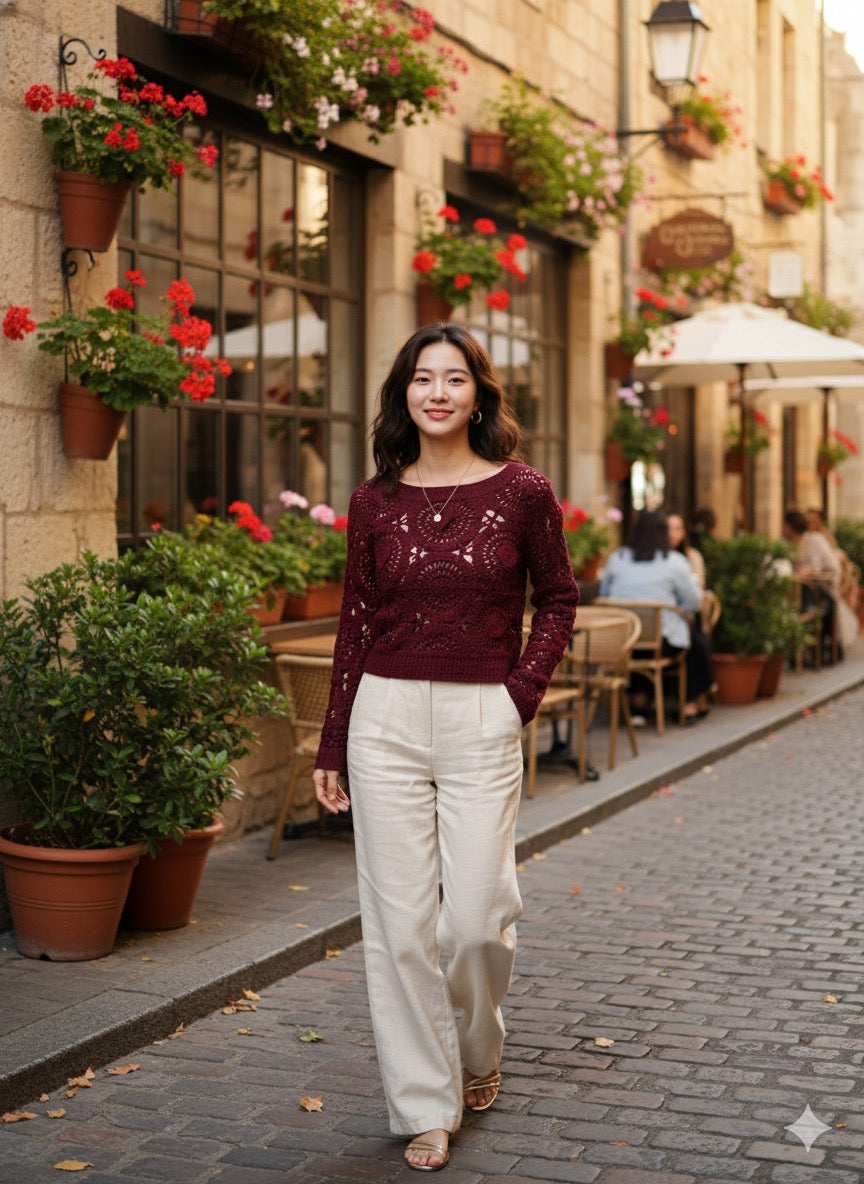 Irish Crochet Top - Maroon