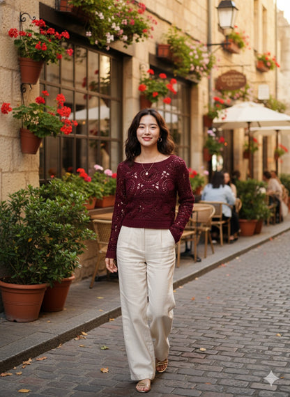 Irish Crochet Top - Maroon