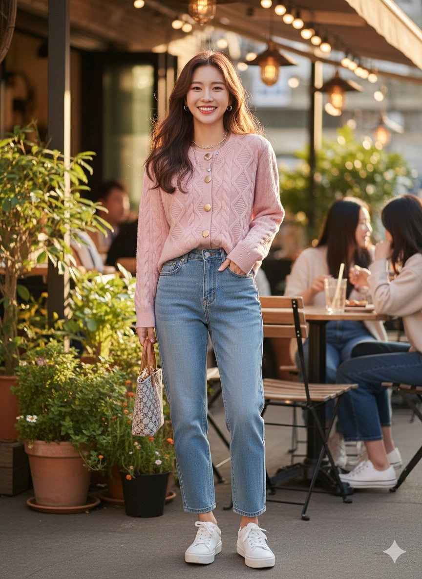 Pink Cable Knit Cardigan.