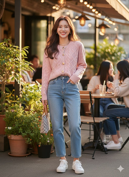 Pink Cable Knit Cardigan.