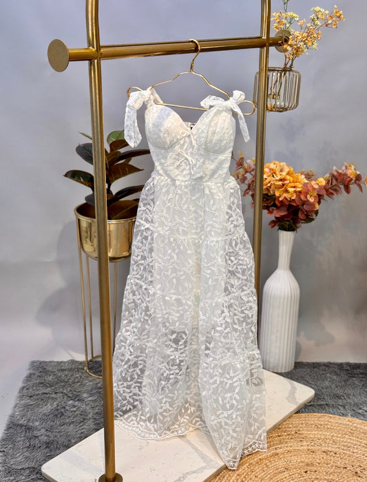 White Aesthetic Tie-Strap Sundress