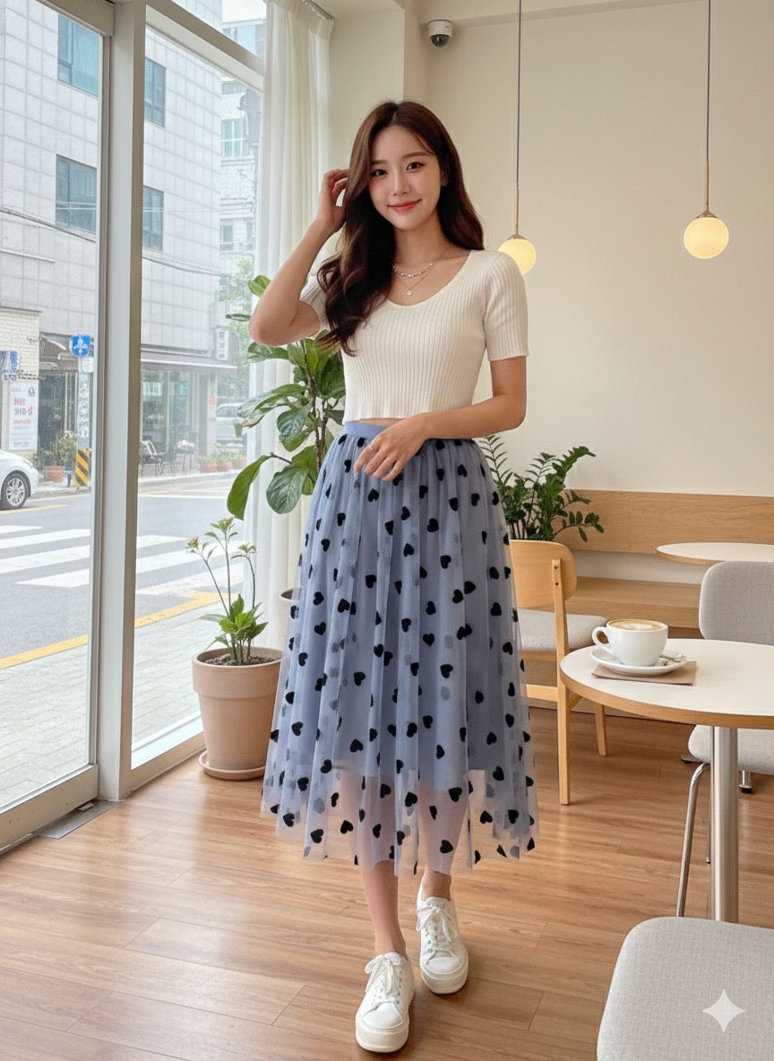 Blue Heart Print Skirt