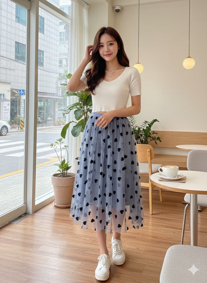 Blue Heart Print Skirt