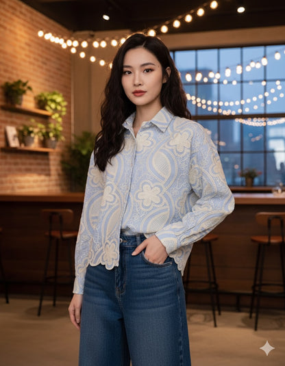 Sky Blue Floral Whisper Lace Shirt
