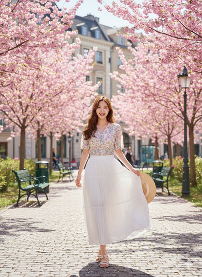 White Boho Tiered Long Skirt