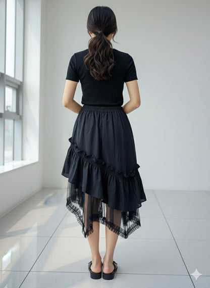 Black Ruffle Mesh Skirt