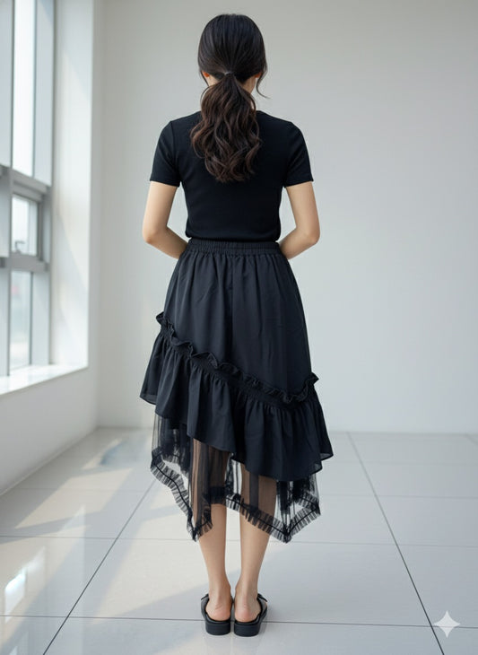 Black Ruffle Mesh Skirt