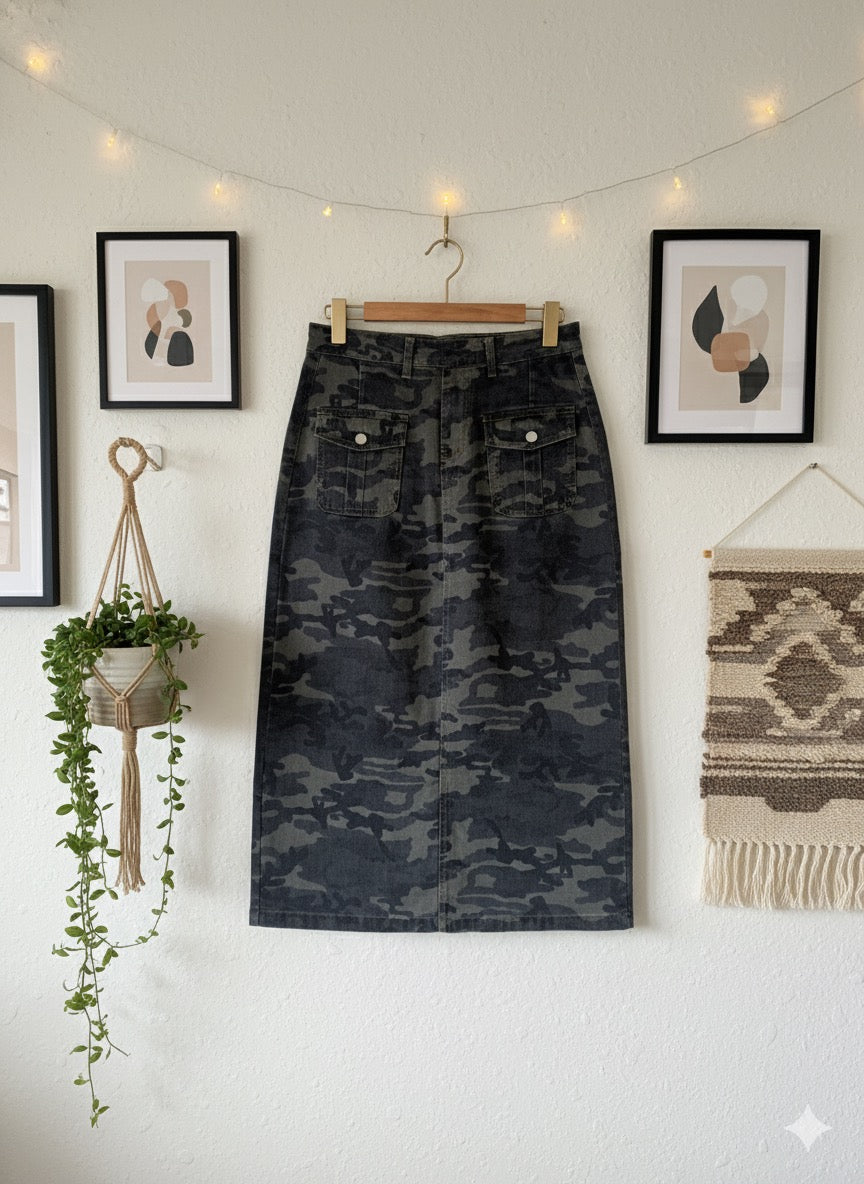 Camo Denim Skirt