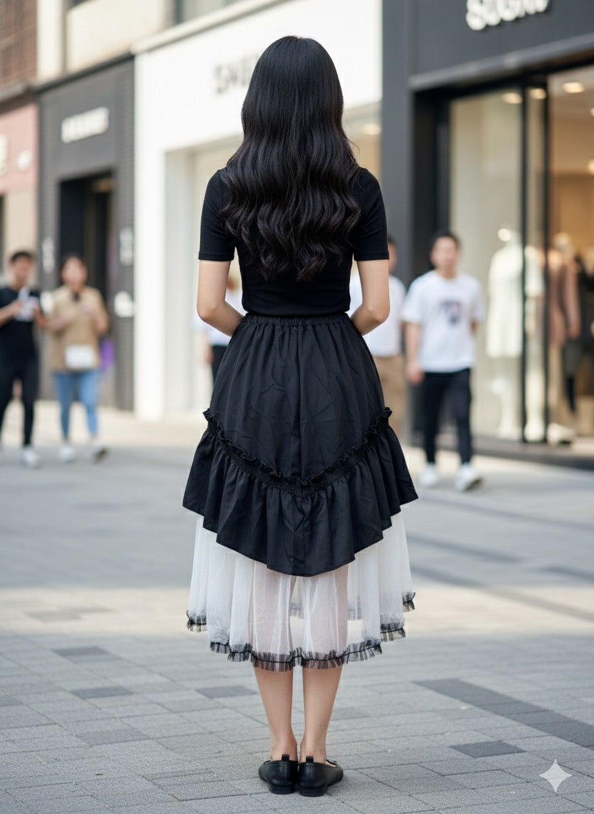Black&White Ruffle Mesh Skirt
