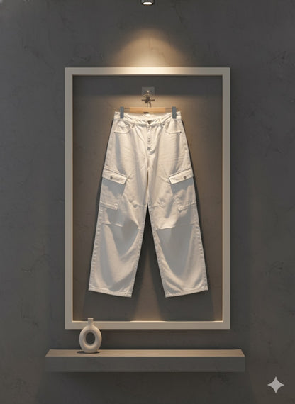 Wide-Fit Cargo Trouser - White