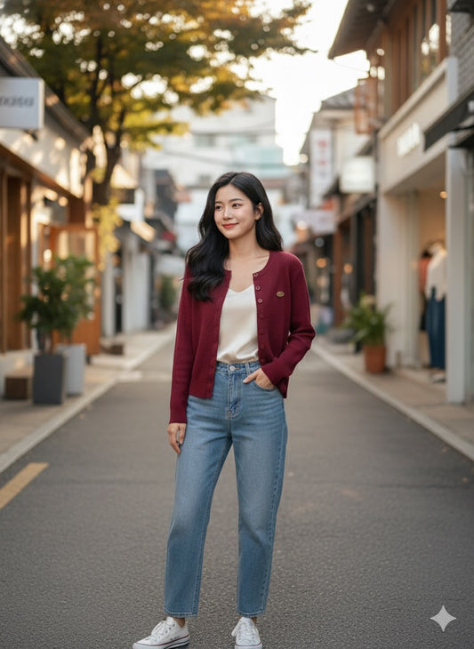 Knitted Rib Top - Maroon
