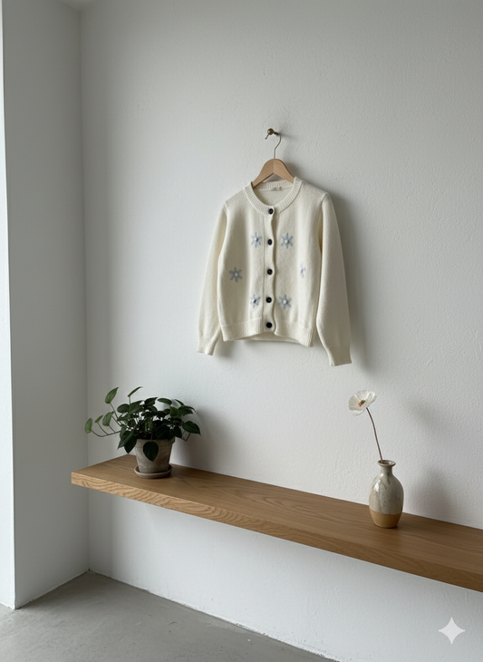 Floral Embroidered Cardigan - Off White