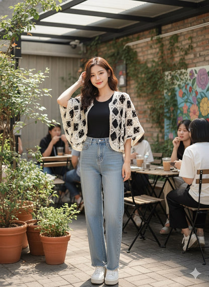 Crochet Motif Shrug - Black