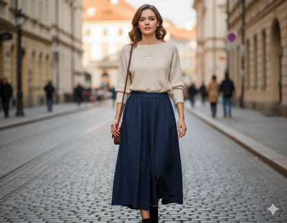 Navy Blue Wide-Legged Culottes