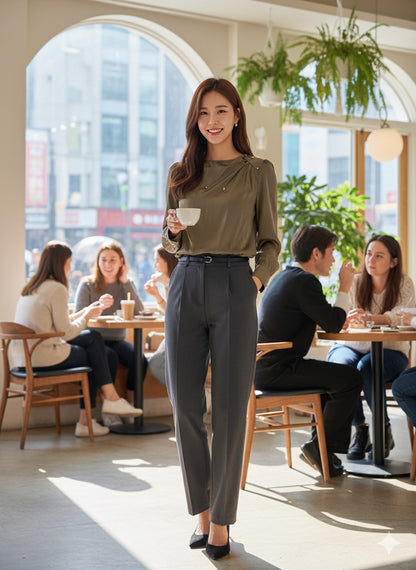 Draped Blouse - Olive Green