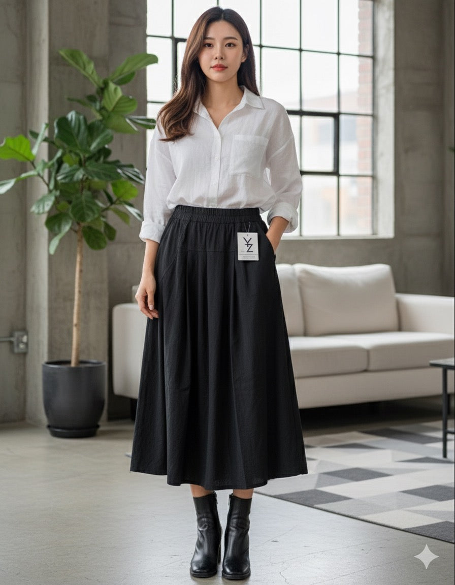 Black Flared Skirt With Pleats