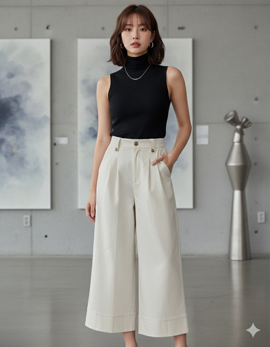 Off-White Korean Pleated Pants