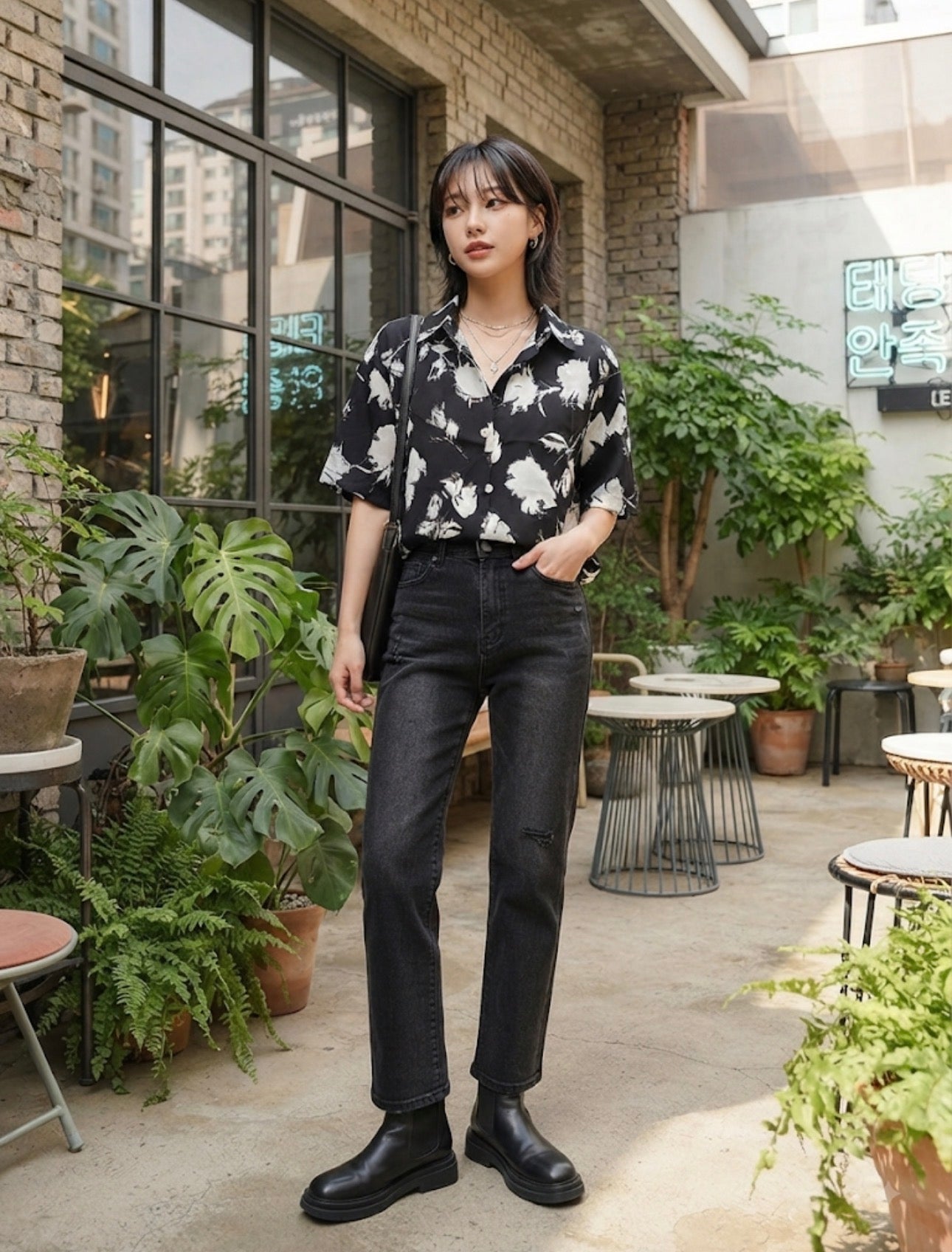 Abstract Floral Oversized Shirt